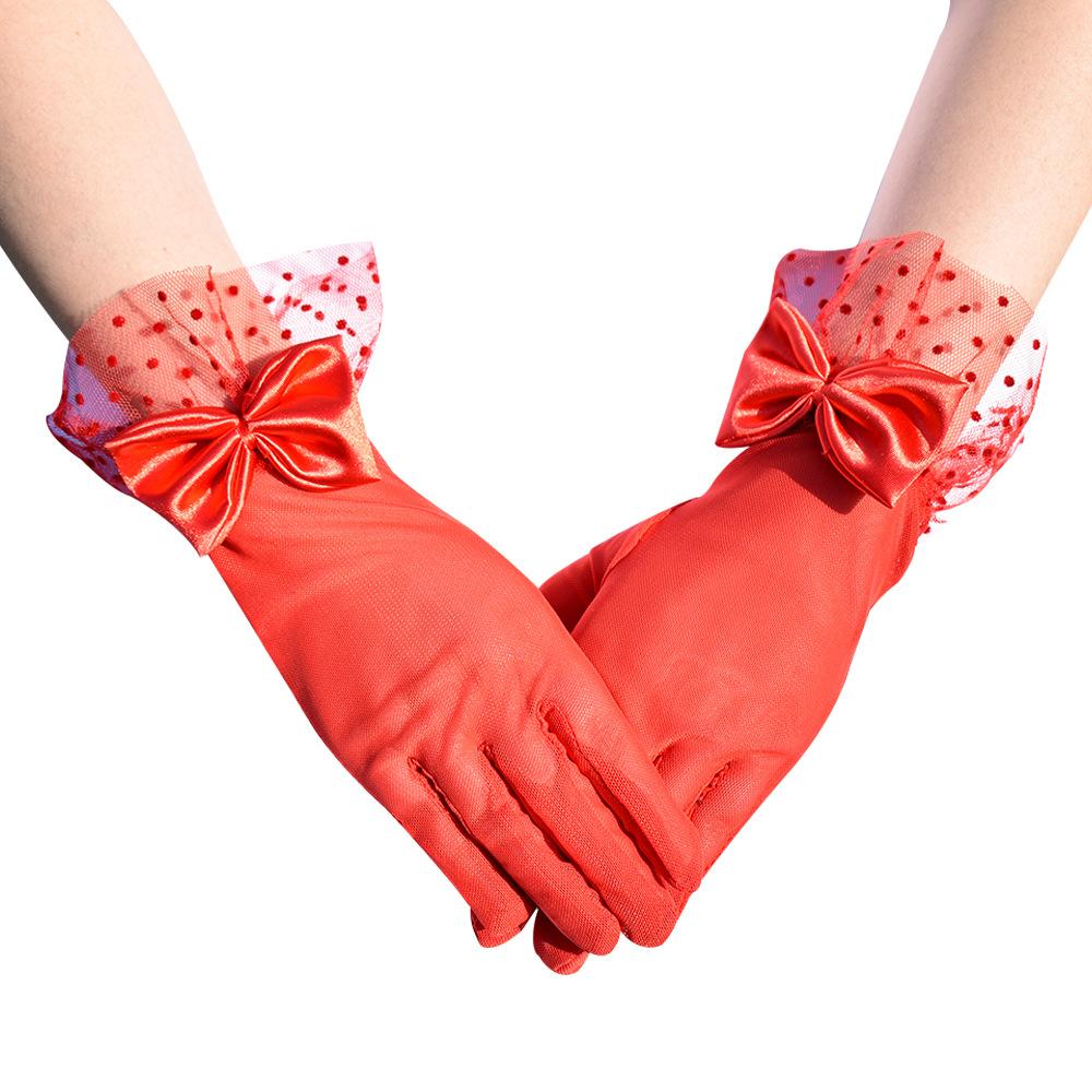 Элегантные французские кружевные перчатки с бантом, женские короткие эластичные сетчатые перчатки, романтические свадебные вечерние сексуальные перчатки, солнцезащитные перчатки