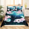 Cute Kawaii Axolotl Comforter Cover Underwater World Cartoon Axolotls Duvet Cover Coastal Ocean Bedding Set Twin For Boys Girls