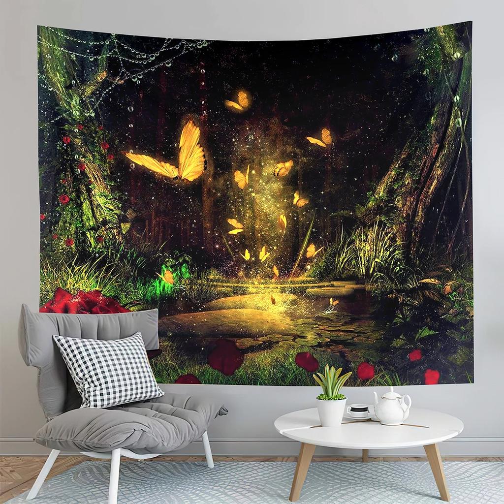 Fairy Tale Forest Tapestry Full Moon Night Red Mushroom Living Room Bedroom Dormitory