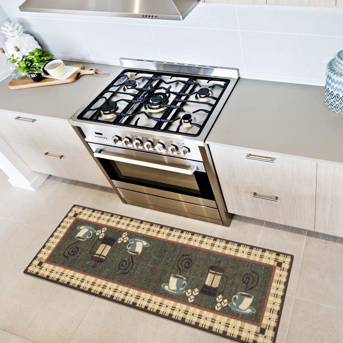 Tapis De Couloir - Ottomanson - STK3075-20X59 - Vert Olive - Motif Café - 50x150 Cm