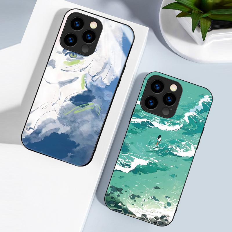 Закаленный стеклянный корпус Walking in the Ocean Printed Защитный чехол TPU Мягкий чехол Shell для iPhone Samsung