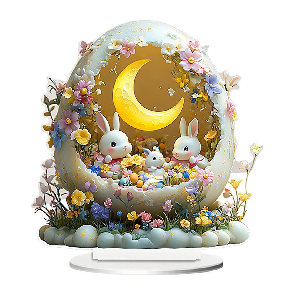 Easter 2D Flat Decoration Acrylic Statue Egg Bunny Easter Decor for Desk Spring Easter Stand Figure Indoor Home Decoration