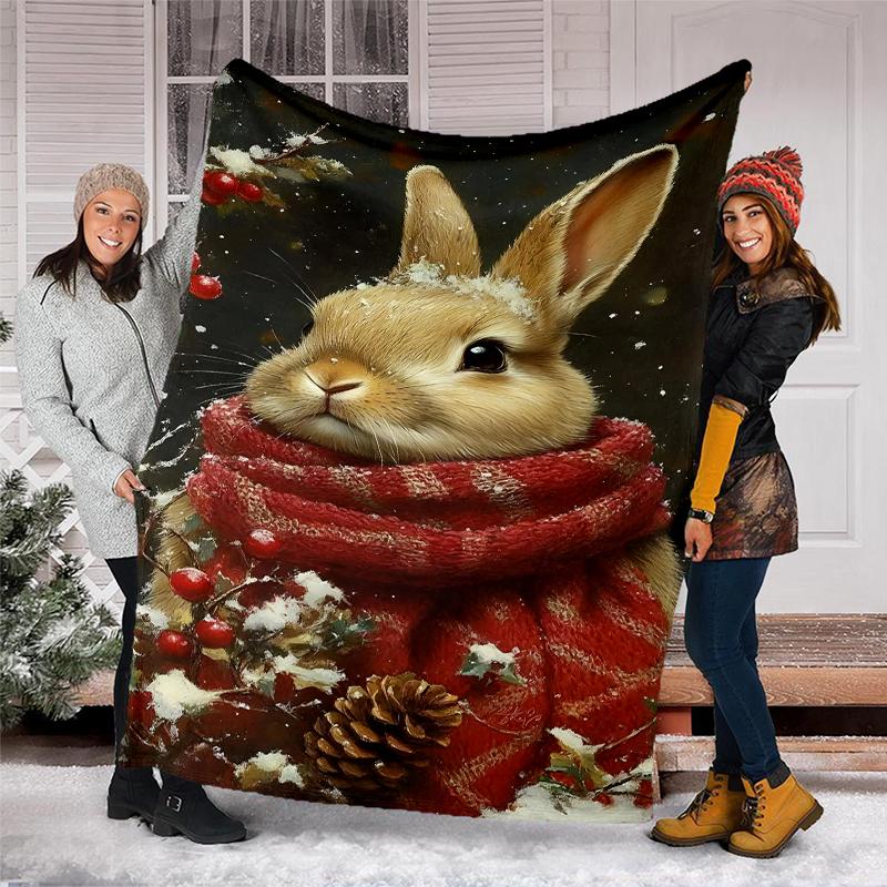 Christmas Animals Theme Printed Blanket - Perfect for Couch, Bed, Travel & Outdoor Use | Machine Washable, Cozy & Durable.