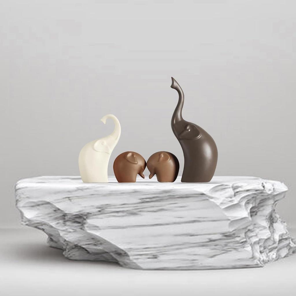 Новый домашний декор Семья слонов Матовая отделка Керамические фигурки - (Набор из 4 предметов, матово-коричневый)