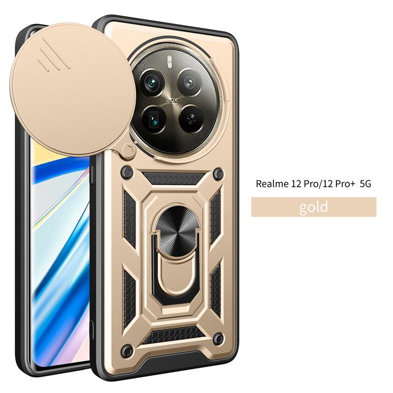 Funda For Realme 12 Pro Plus Ударопрочный защитный чехол Armor Slide Lens Protective Case For Realme 12 Pro Realme12 Pro+ Магнитный держатель Кольцо Чехол