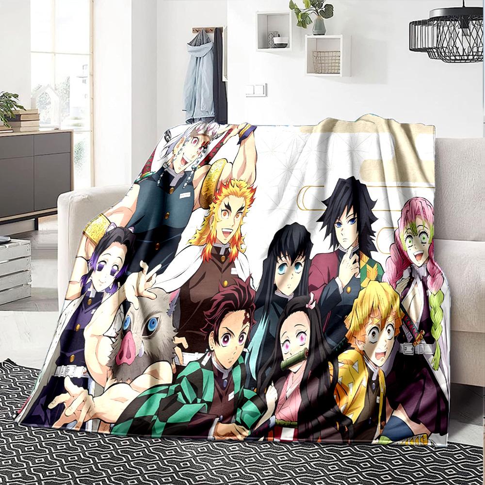 Winter Fantasy Slayer Group Flannel Blanket, Soft Polyester, Modern Design, All-Season for Camping, Travel, Gifts for holidays or birthdays