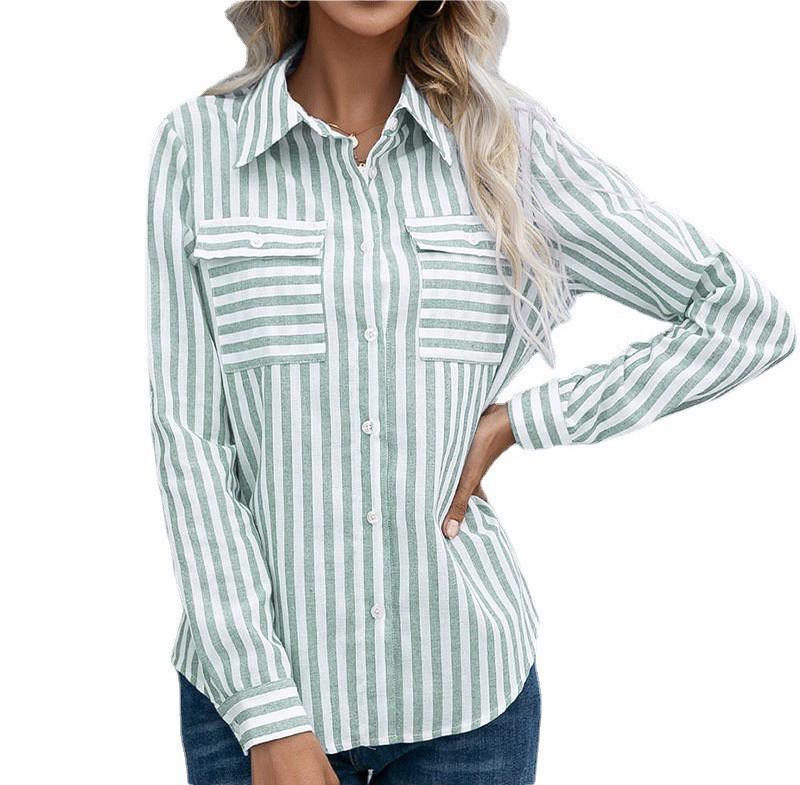 2024 Spring/Summer Women's Striped Cotton-Polyester Long-Sleeve Shirt