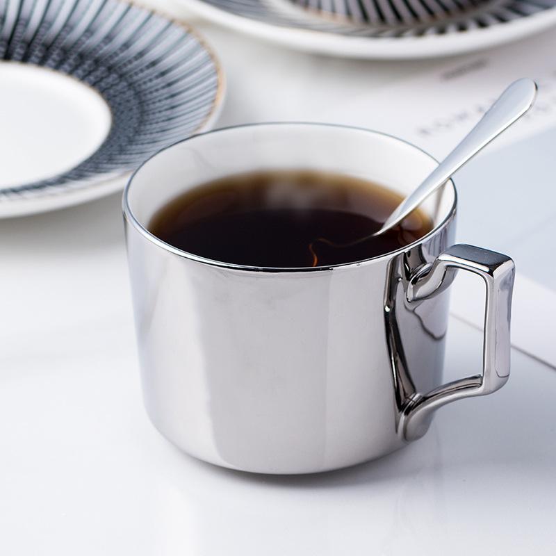 Зеркальное отражение в титаново-серебряной кофейной чашке с логотипом на заказ, европейская кофейная чашка, набор чашек для послеобеденного чая