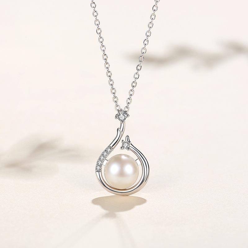 S925 Sterling Silver Nature Freshwater Pearl Diamond Pendant Necklace Women Pearl Chain Necklace Jewelry