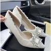 White Design Rhinestones Women Pumps Spring Pointed Toe Female Shallow High Heel Elegant Women's Work Dress Shoes