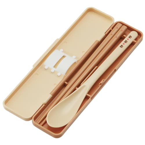 Skater Chopsticks and Spoon Combo Set, 18cm, Antibacterial, Bento Box, Adult Size, Silent Silicone Cushion, Made In Japan, Pompon's Bear CCS3SAAG-A