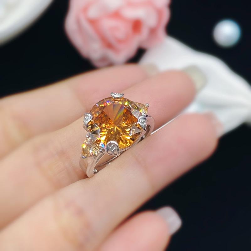 BELLA BOX Round Shape Bright Yellow Zircon Women's Rings Elegant Accessories For Party Wedding Anniversary Gift Statement Jewelry