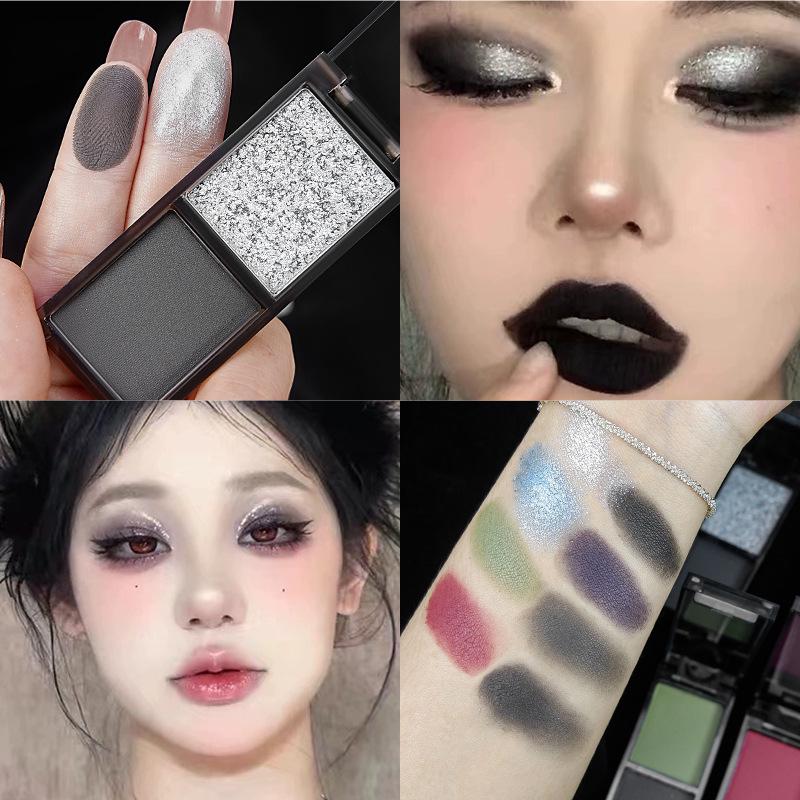 Cool & Clear Pink-Black Two-Tone Eyeshadow Palette – Super Sparkly, Dark Gothic Smoky Eyes, Sweet & Cool Green-Blue Makeup