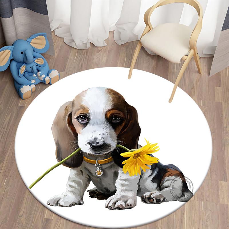 Круглый ковер с принтом собаки в стиле каваи, детский коврик для гостиной, напольный коврик, коврик для йоги, стул для спальни, нескользящий коврик, подарок на Новый год
