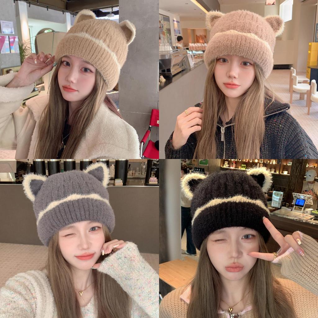 Knitted Hat For Women Winter Warmth Breathable Windproof With Cute Ear Design For Casual Wear