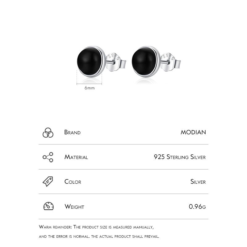 Natural Black Agate Stud Earrings 925 Sterling Silver Round Daily Hypoallergenic Earring 4mm 5mm 6mm Jewelry For Women