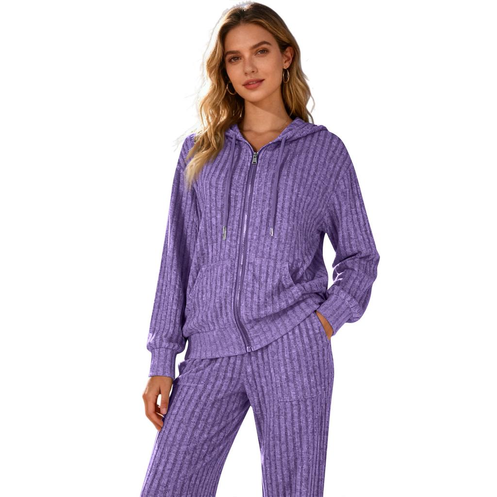 Женские спортивные костюмы из 2 предметов: худи на молнии с капюшоном и карманами и брюки с эластичной талией, мягкий эластичный осенне-зимний наряд