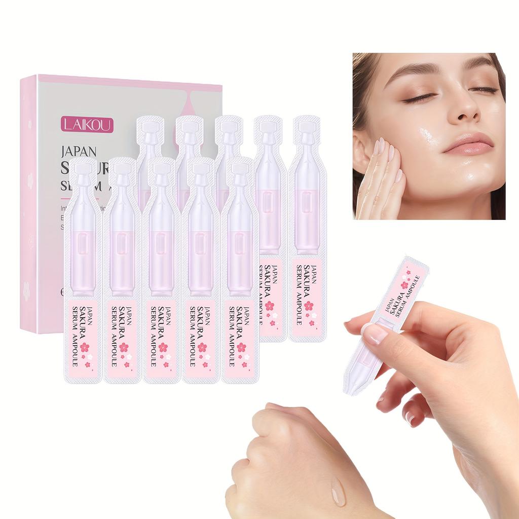 2ml*10pcs Sakura Serum Ampoule, Facial Skin Care, Including Niacinamide, Hyaluronic Acid, Etc. Hydrating And Moisturizing Essence