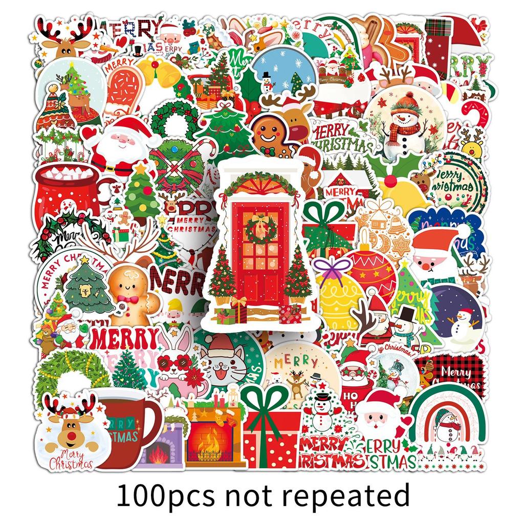 100 Christmas Cartoon Stickers, Christmas WaterproofDecoration, Guka Material, And Epoxy Resin Planner Stickers