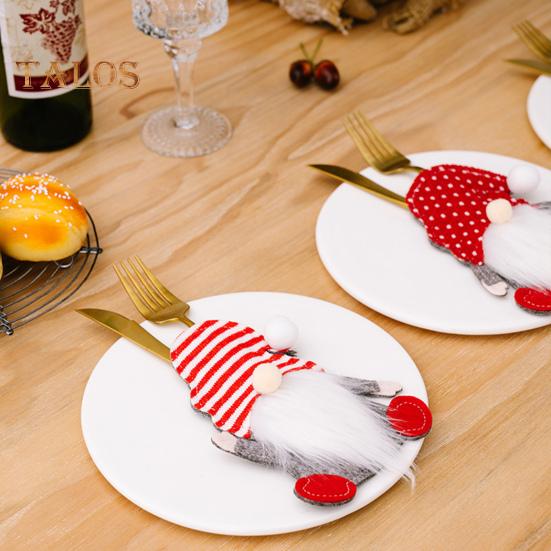 3Pcs Christmas Tableware Holder Festive Faceless Gnome Cutlery Bag for Fork Knife Christmas Kitchen Dining Table Decor