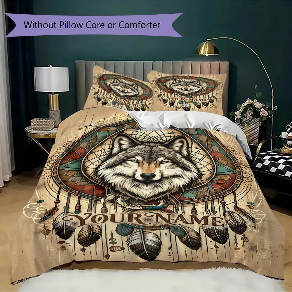 Custom Name Wolf Pair Forest Bedding,Quilt Set Quilt Cover Pillowcase Home Birthday Gift(1 * duvet cover + 2 * pillowcase, without core)_lx