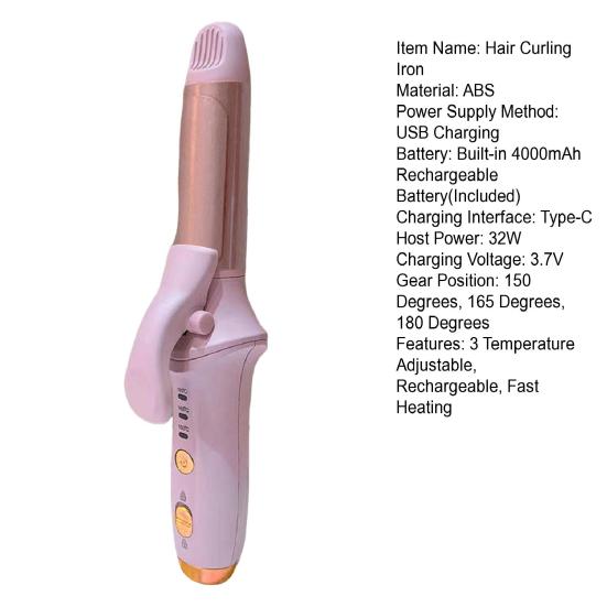 Cordless Hair Curling Iron 3 Temperature Adjustable Rechargeable Fast Heating Hair Curler Straightener Portable Electric Curling Wand Women