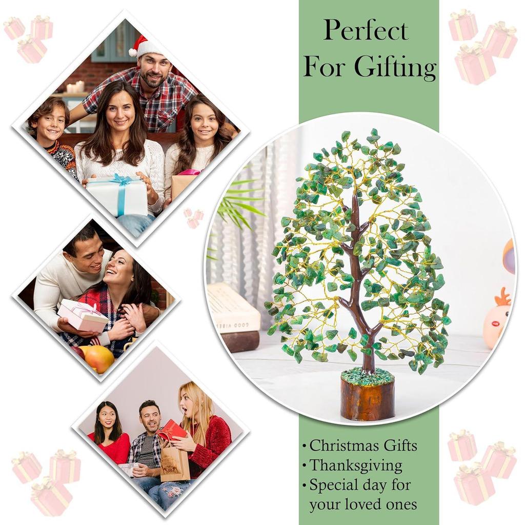 Зеленое авантюриновое хрустальное дерево, экспонат на удачу для предметов домашнего декора, кристаллы, драгоценные камни, бонсай, денежное дерево на удачу, украшение, подарок