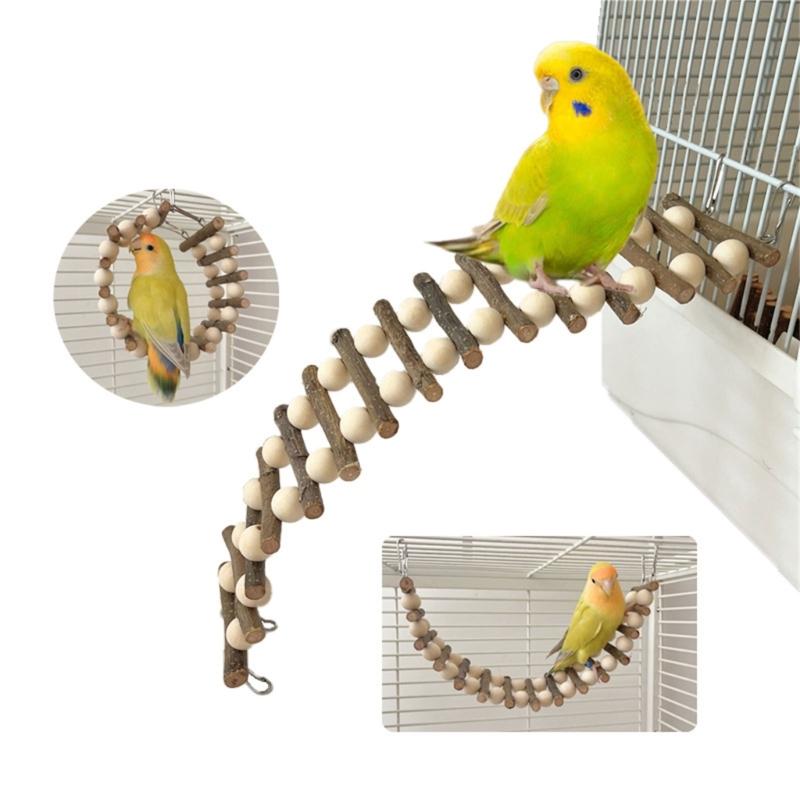 Portable Pet Parrot Training Stand Perch Parrots Bird Swing Toy Ladder Bird Cage Perch Swing Toy with Hook Can Hangings