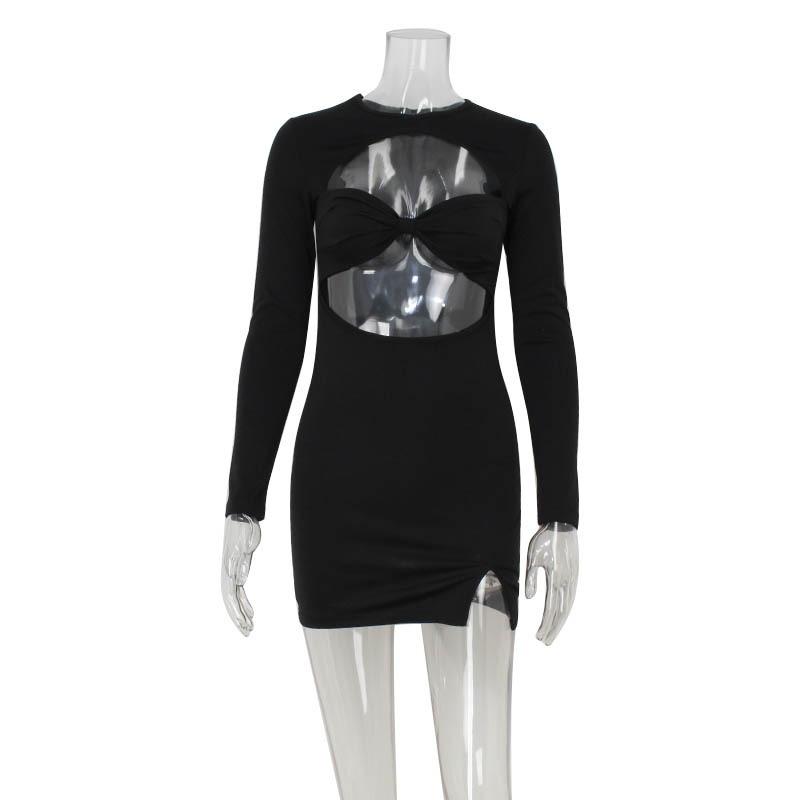 Осенне-зимняя женская мода сексуальное платье с круглым вырезом и длинными рукавами с разрезом Spice Girl