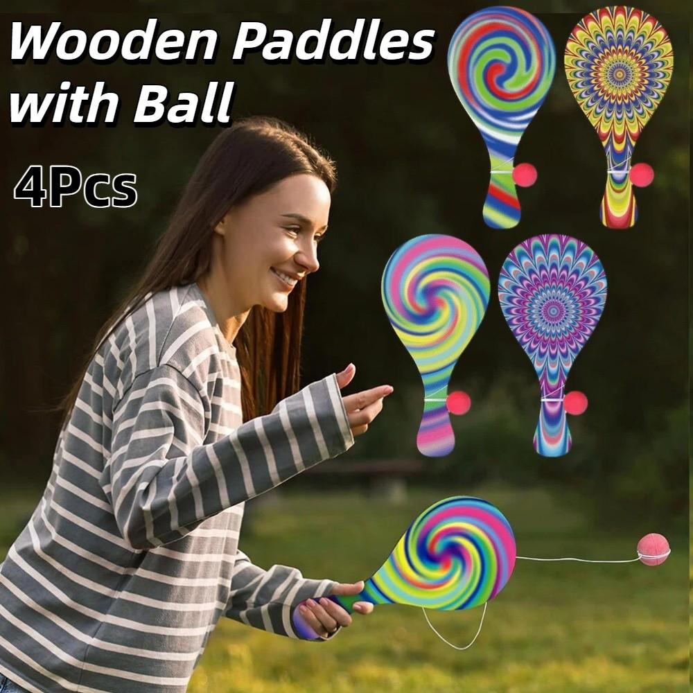 4Pcs Elastic String Paddle Ball Game Portable Wooden Target Ball Outdoor Training