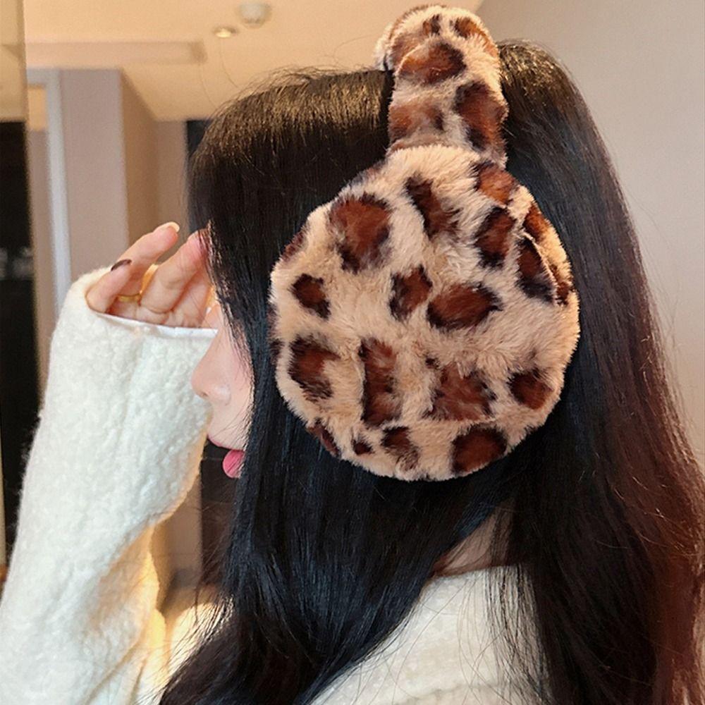 Collapsible Leopard Ear Warmer Thickened Winter Earmuffs Fashion Ear Cover for Women Girls