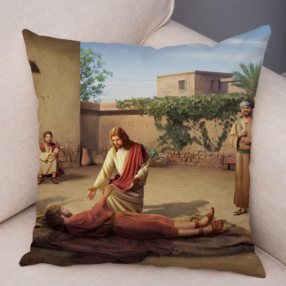 Vintage Jesus Christ Cushion Cover for Sofa Home Decor Colorful Cartoon Christ Savior Pillow Case Soft Plush Pillowcase xcm