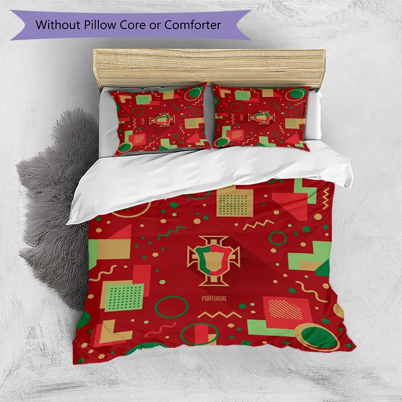 Portugal Football Printed Bedding 3 Piece Set Cozy Breathable Bed Cover Set as Housewarming Holiday Gift