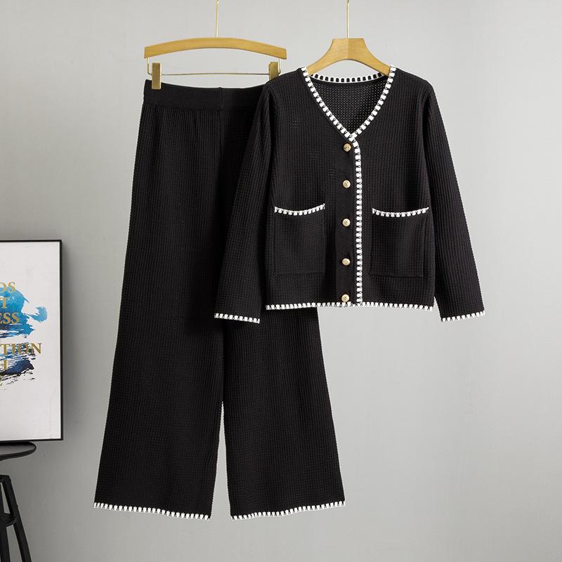 Весенний женский темпераментный модный вязаный джемпер кардиган повседневный комплект из двух предметов