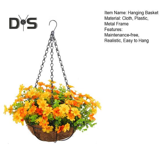 Подвесная корзина для искусственных цветов, искусственные цветы в корзине, устойчивая к ультрафиолетовому излучению, искусственная цветочная корзина с цепями для декора дома, сада, патио