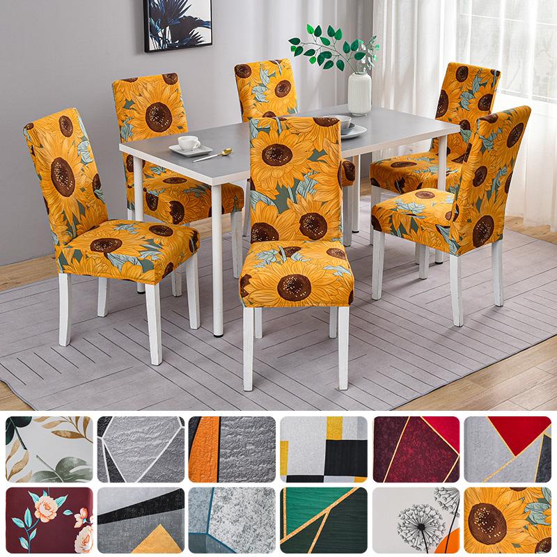 Printed Spandex Chair Covers Removable Anti Dirty Seat Protectors For Kitchen Banquet Wedding Restaurant Dining Room