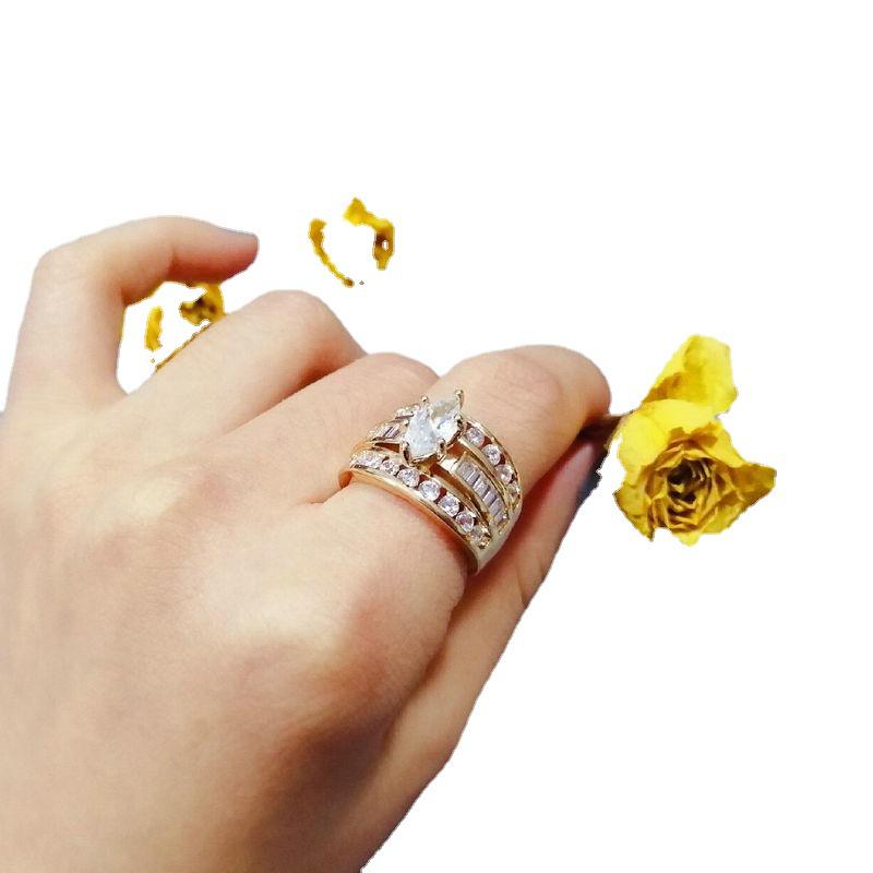 Electroplated Zircon Inlaid Ring - European & American Fashion Engagement Jewelry