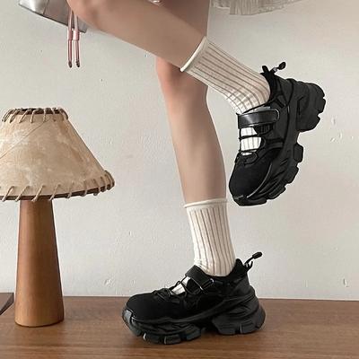 Туфли Мэри Джейн в стиле ретро с толстой подошвой, женские новые модные женские кроссовки на толстом каблуке, черные, серые, увеличивающие высоту, неглубокие однобортные туфли