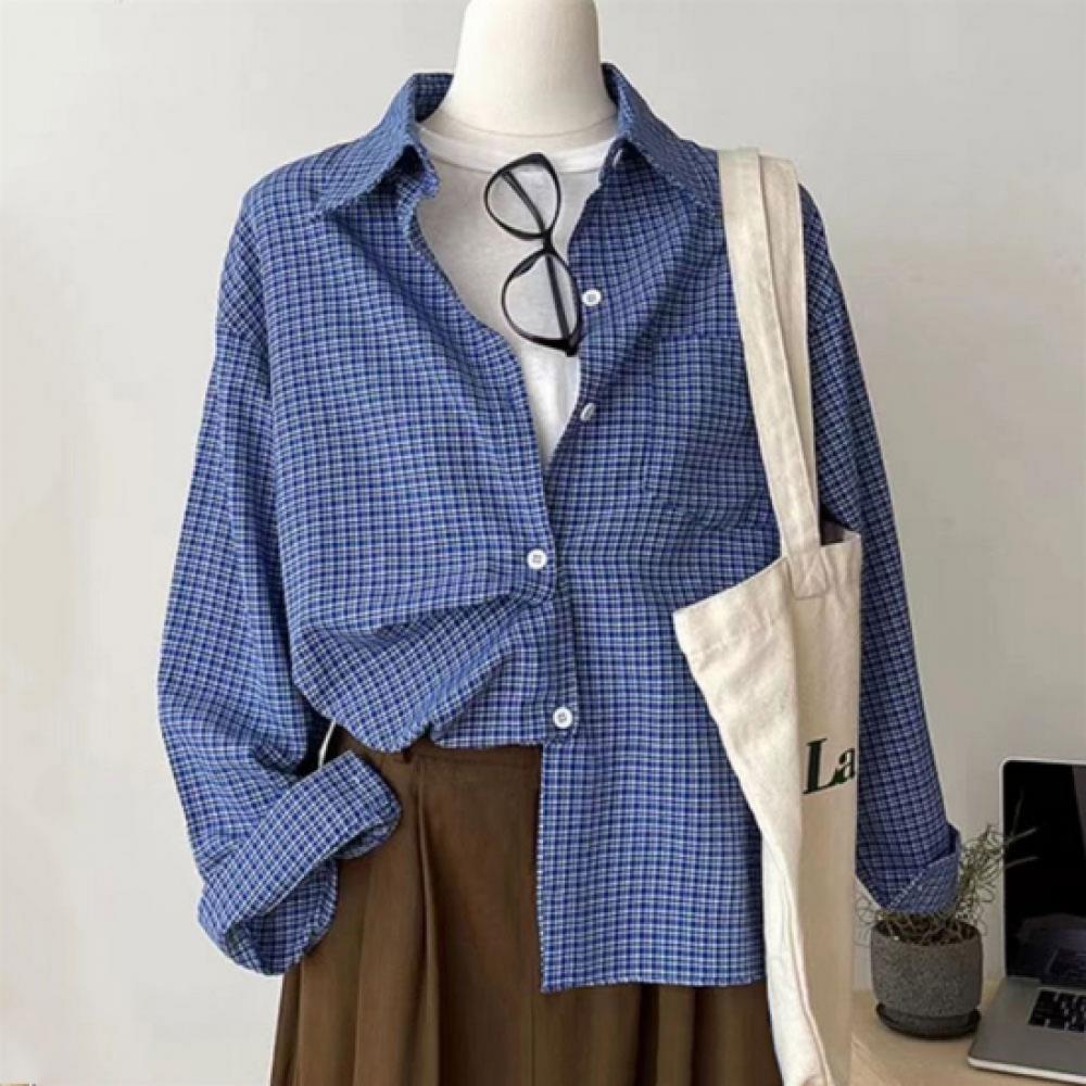 New Arrivals Open Run Women Casual Oversized Check Shirt