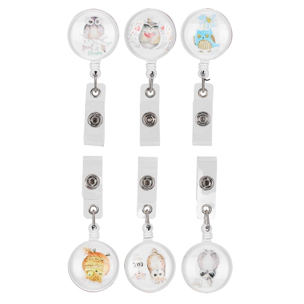 6pcs Retractable Badge Holder Cute Animal Pattern 360 Degrees Degree Rotating Clip for ID Name Tag Card
