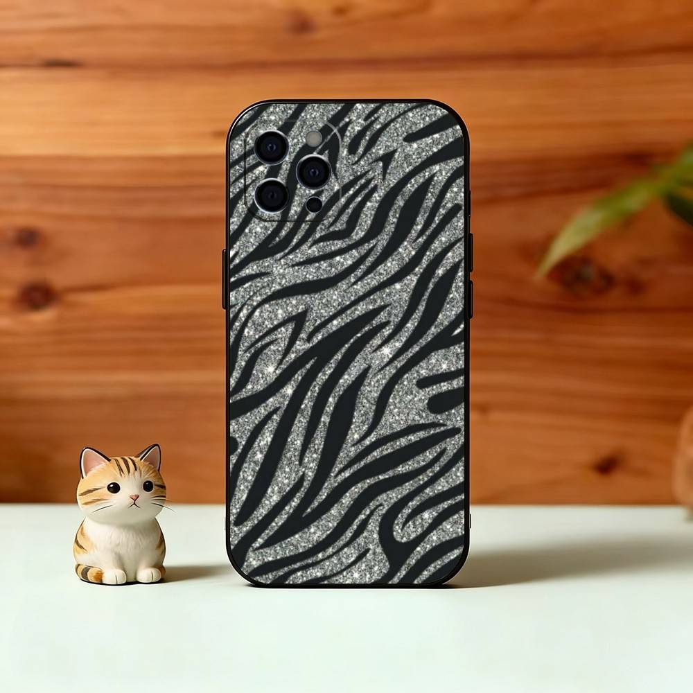 p-Zebra print Phone Case For iPhone 17,16,15,14,13,12,11 Plus,Pro Max,XS,Soft Silicone Black Cover