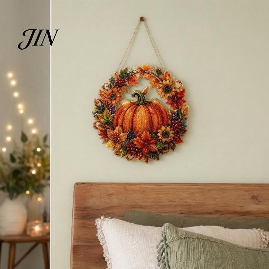 Seasonal Decoration Piece Pumpkin Acrylic Window Hanging Decor, Fall Harvest Wreath Ornament for Holiday Thanksgiving Halloween, Indoor Outdoor