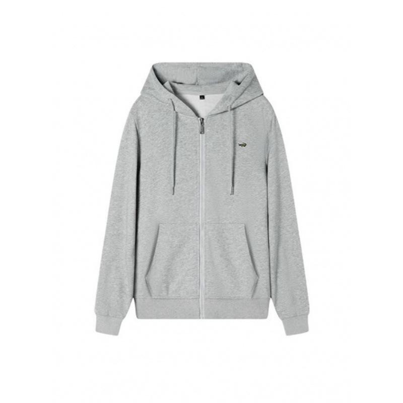 Unisex Cotton Terry Embroidered Fish Zipper Cardigan with Pockets - Loose Fit for Autumn/Winter Sports.