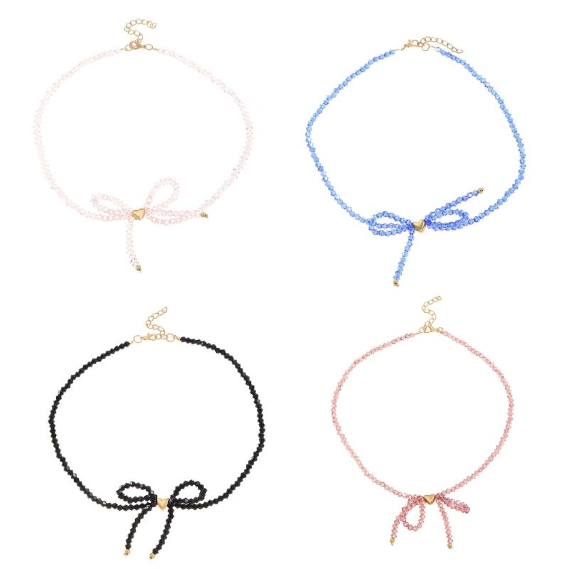 Элегантные дизайны Кристальная бабочка Бант Бисерное ожерелье Кулон для модных энтузиастов Ежедневное использование Повседневная одежда