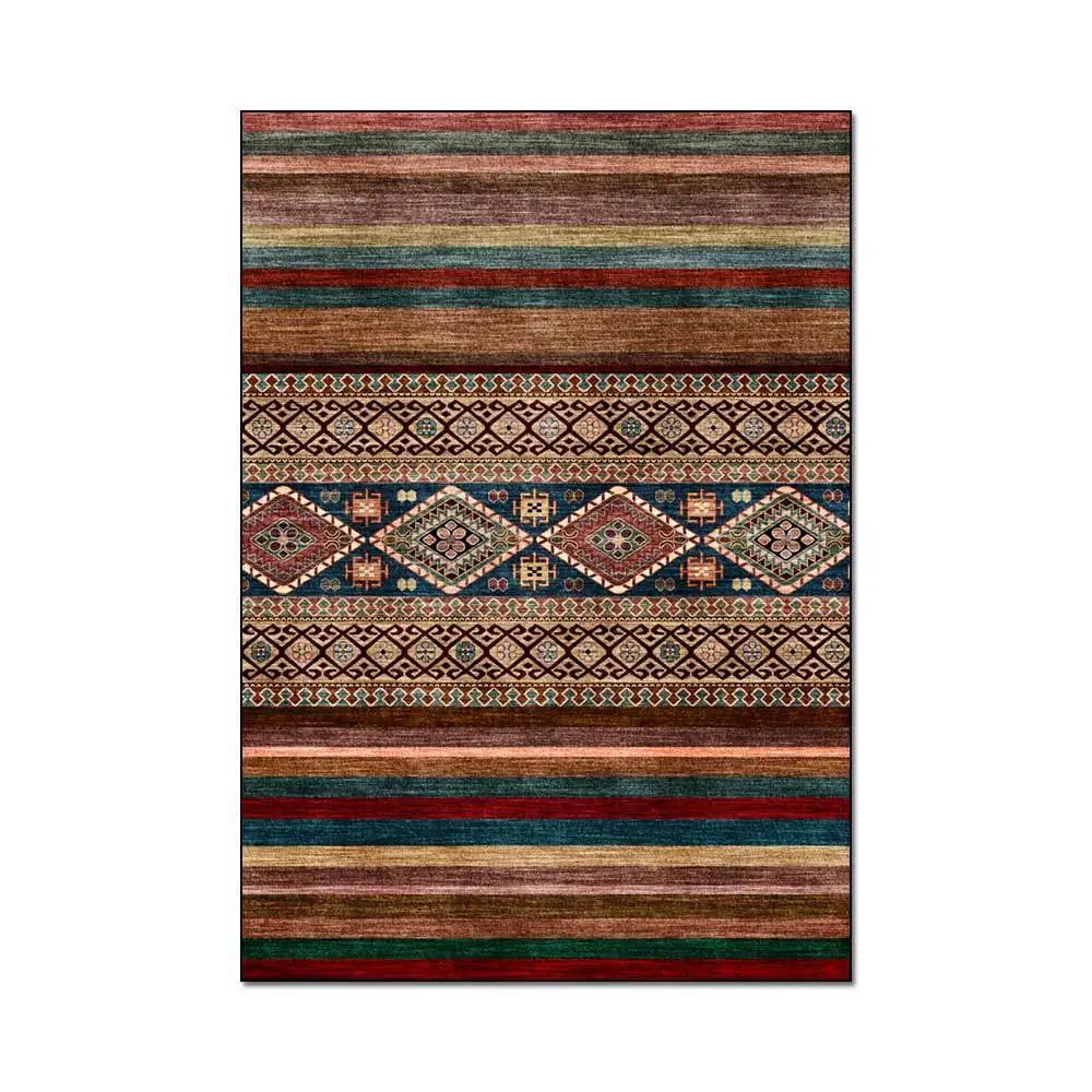 Ethnic Style Dark Colorful Geometric Striped Bedroom Carpet American Style Retro Abstract Carpet Living Room Bedside Mat