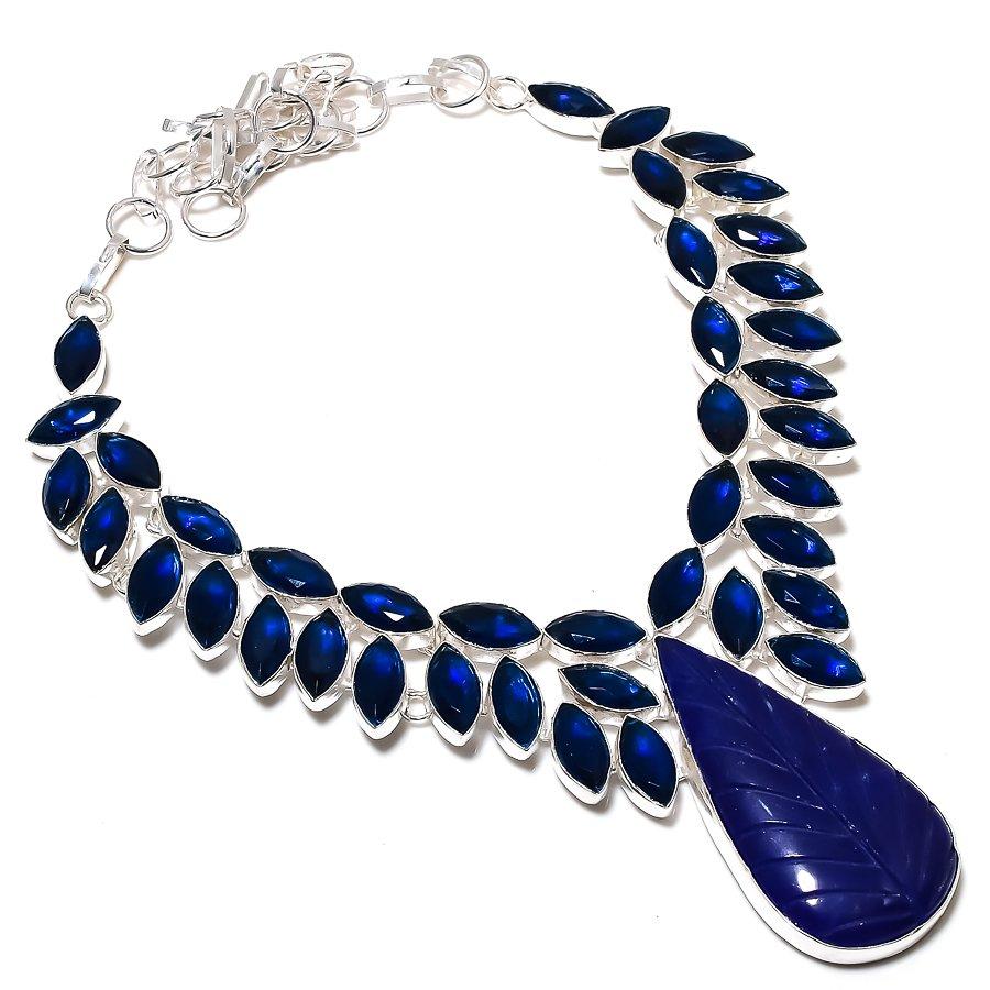 Sapphire(Simulated) Blue Topaz 925 Sterling Silver Necklace 18" R9V05