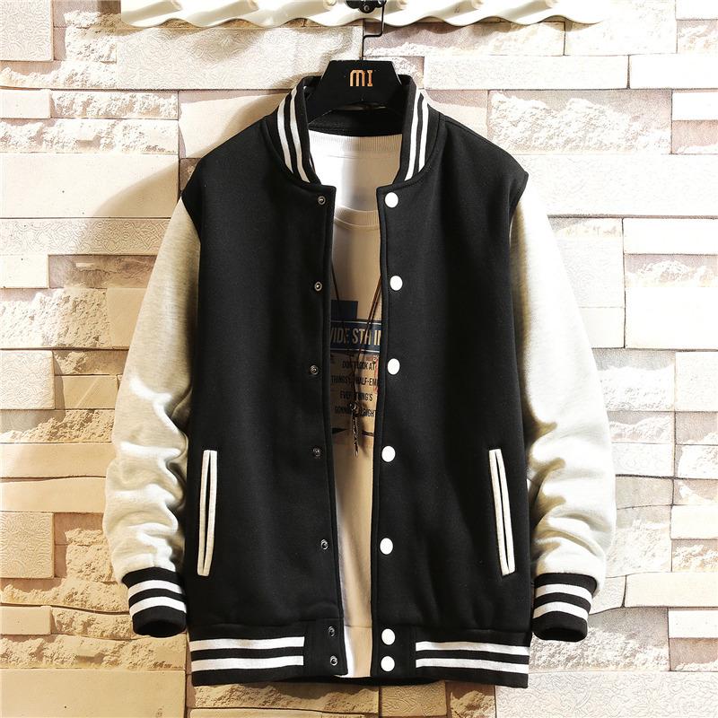 Fashion Casual Baseball Uniform Cotton Spliced Regular Rib Sleeve Brand Clothing Bomber Jacket Men