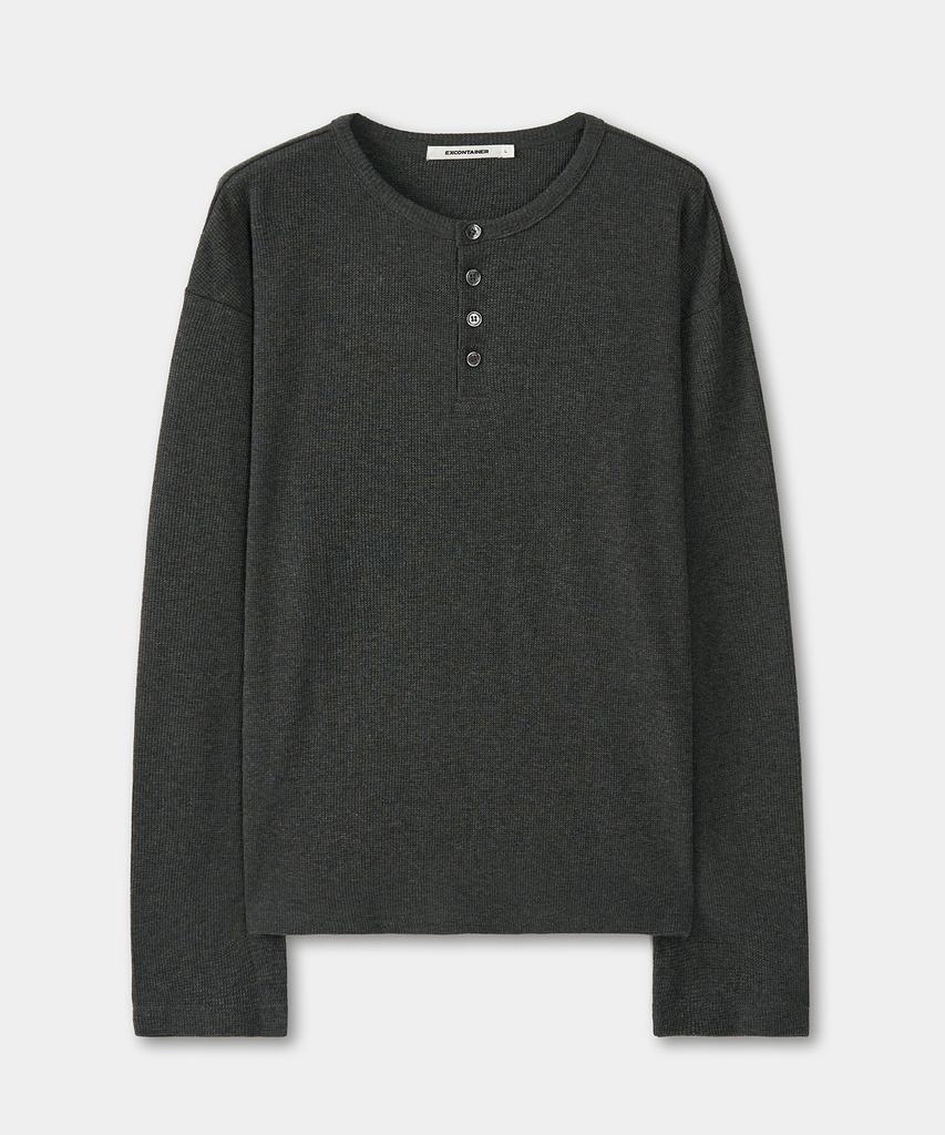 EXCONTAINER Henley Neck Waffle Long Sleeve (Charcoal)