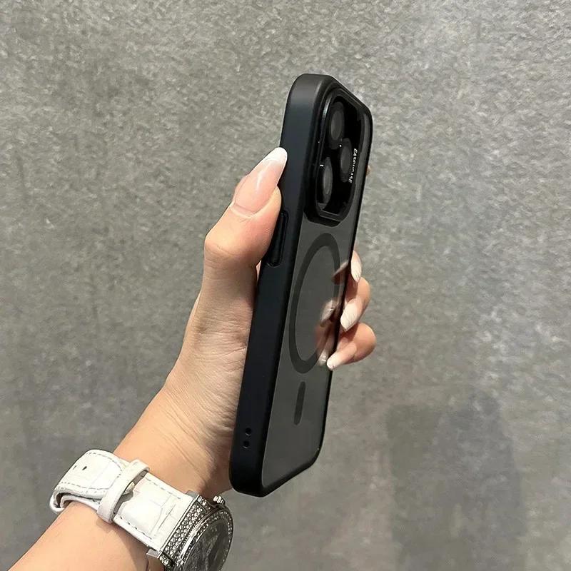Металлический чехол-подставка с линзами Magsafe для iPhone 15 Pro Max 14 13 11 12 Pro Max Plus, защитный чехол для беспроводной зарядки камеры