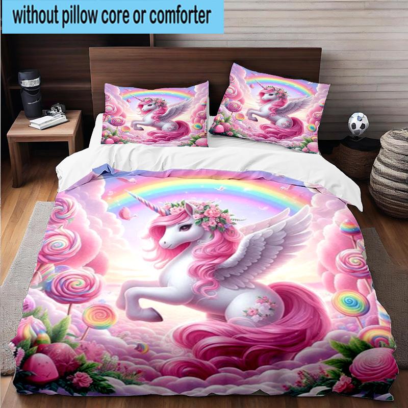 Magical Unicorn Fantasy 3pcs Bedding,Including 1pc Duvet Cover And 2pcs Pillowcases Perfect for Christmas,Ideal for Bedroom, Dormitory